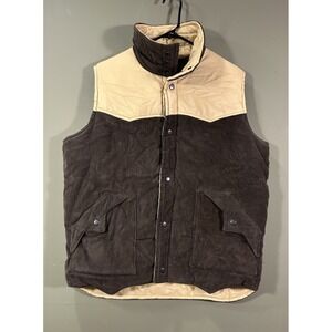 Vtg 70s Fenton Reversible Puffer Vest Western Roper Ranch Tan Corduroy Mens Sz L